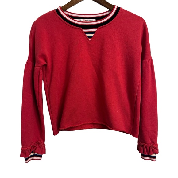 Rebecca Minkoff Stripe Ruffle Sweatshirt Red Size XS Ruffle Cuff Pullover - Picture 1 of 9